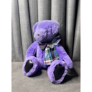 Victorias Secret Purple Plush Bear Gund Tartan Bow Heart 15 inch Stuffed Animal